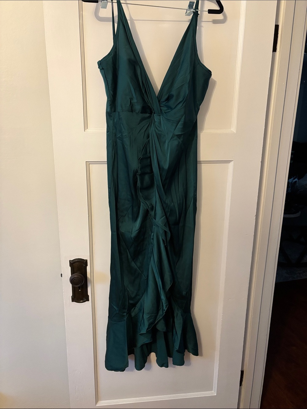 SHEIN Deep Teal Satin V-Neck Maxi Dress